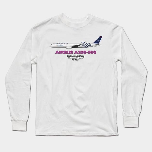 Airbus A350-900 - Vietnam Airlines "Skyteam" Long Sleeve T-Shirt by TheArtofFlying